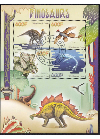 Repubblica del Congo foglietto 4 val. Dinosauri usato 2014
